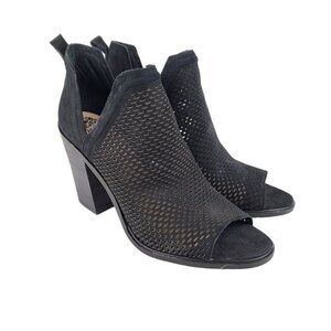 Vince Camuto Kensa Peep Toe Heeled Booties Black Perforated Low Side Size 11